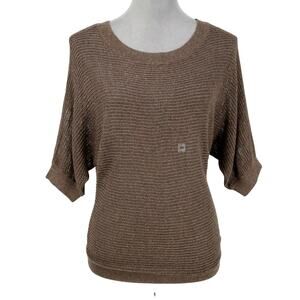 Express Sweater Womens XS Brown Metallic Open Knit Dolman Sleeves Pullover New